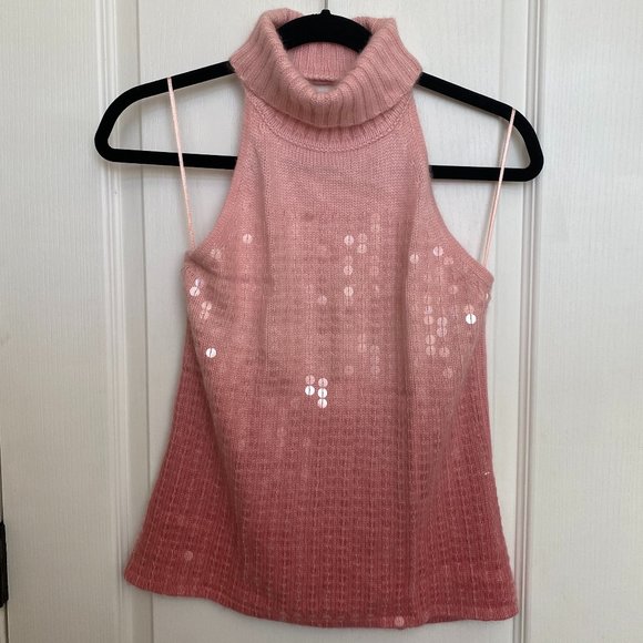 GUESS Ombre Pink Turtleneck Sequin Halter Sweater size XL - Y2K - Picture 2 of 7